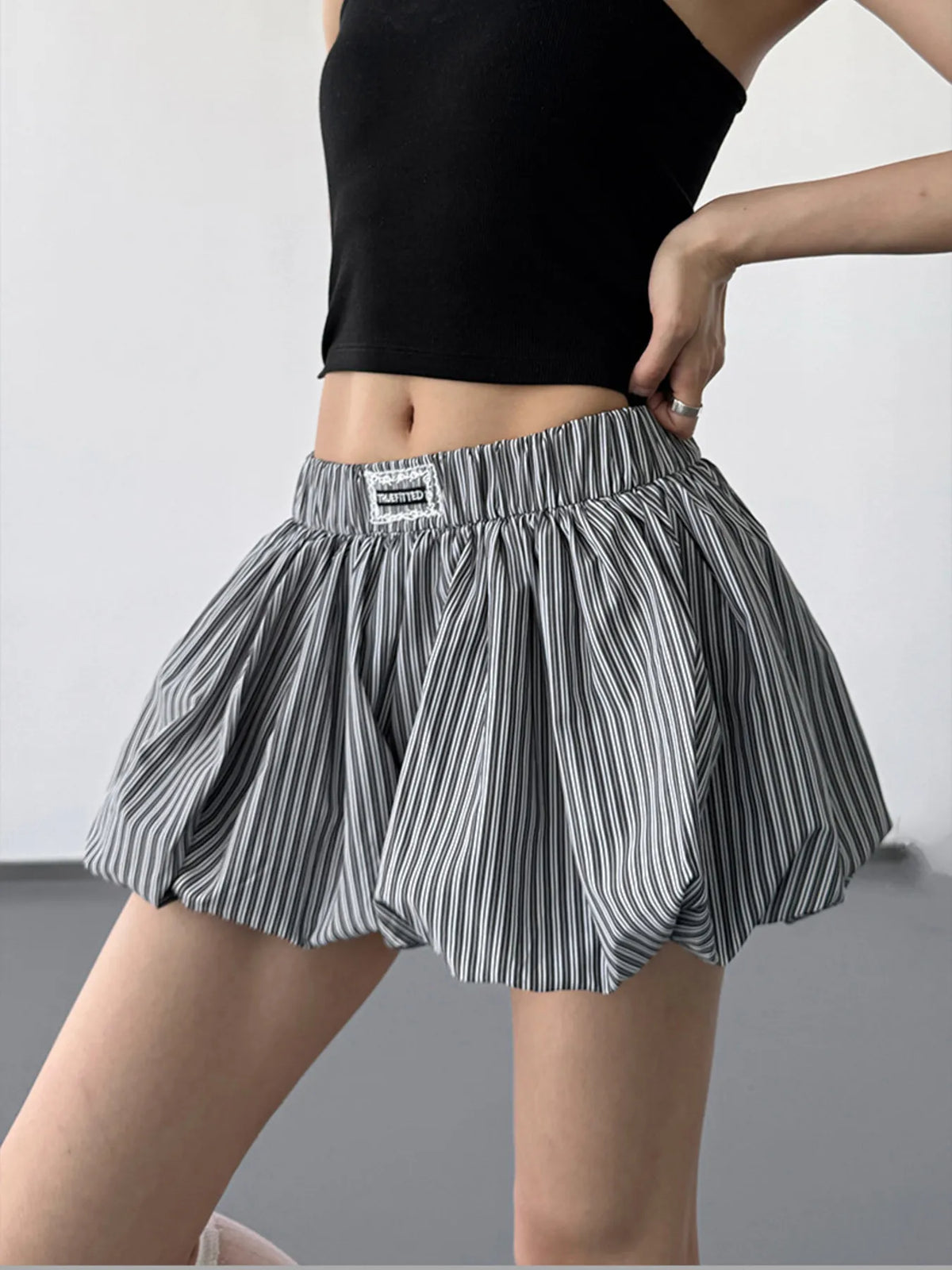 Striped Bubble Hem Casual Shorts
