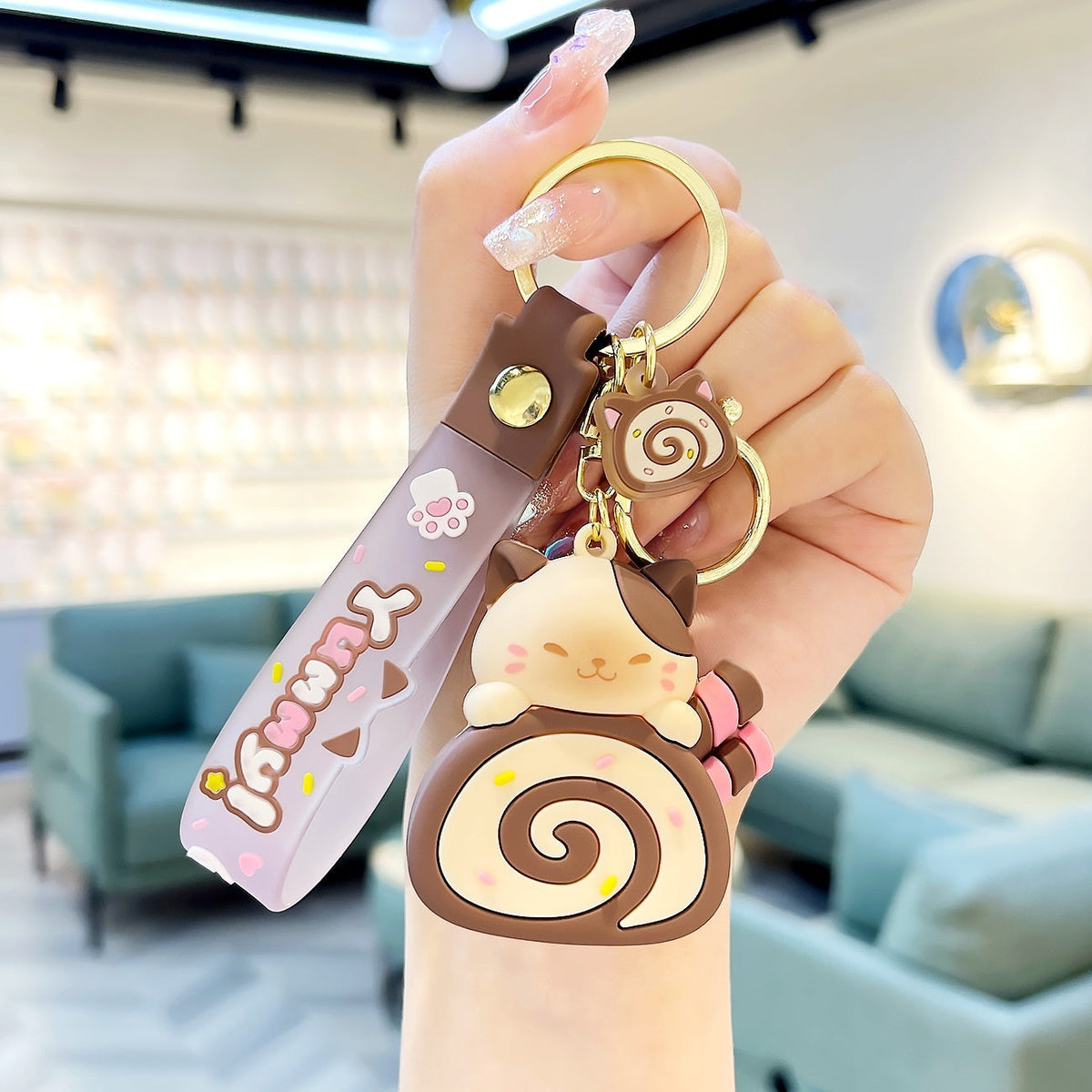 Fashion Cat Cake Roll Modeling Cartoon Key Button