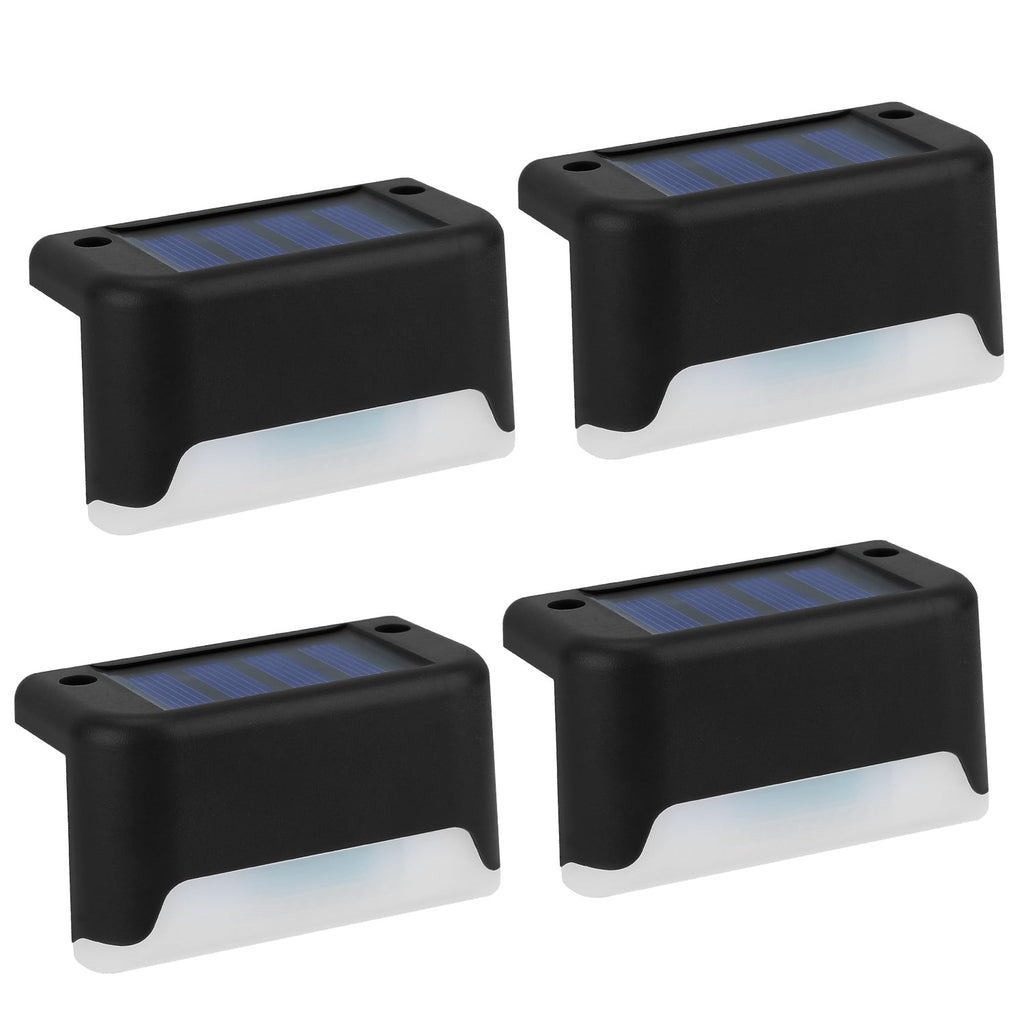 4Pcs Solar Powered LED Step Lights Outdoor IP55 Waterproof Dusk To Dawn Sensor Fence Lamps For Stairs Yard Railing