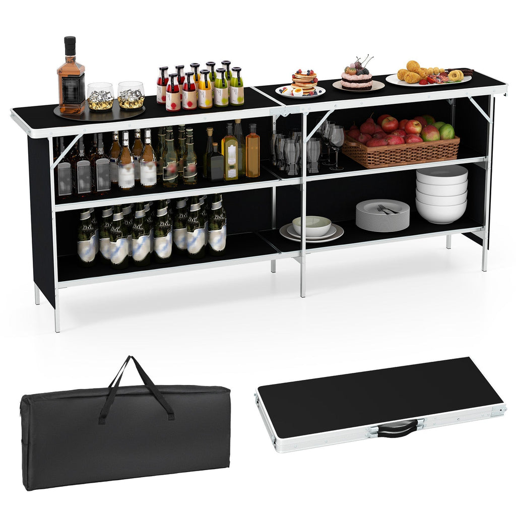 Aluminum Portable Picnic Table with 2-Tier Open Shelves and Spacious Tabletop