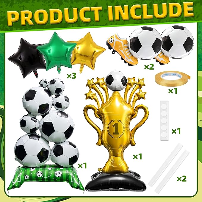 7Pcs Soccer Party Decorations,Giant Self Standing Soccer Balloons,Trophies Stars Football Shoes Shape Balloons for Sports Game Fans Birthday Decor Supplies