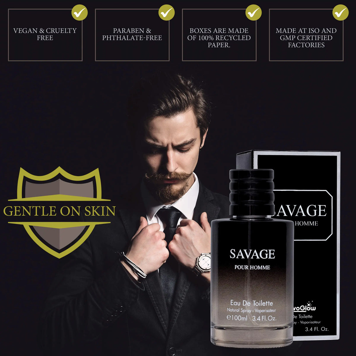 Savage for Men 3.4 Oz Men's Eau De Toilette Spray Refreshing & Warm Masculine Scent for Daily Use Men's Casual Cologne Smell Fresh All Day A Gift for Any Occasion