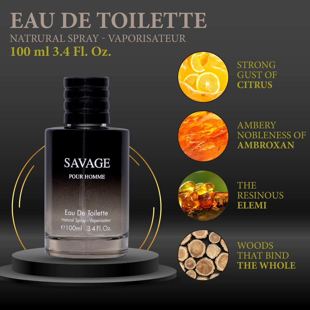Savage for Men 3.4 Oz Men's Eau De Toilette Spray Refreshing & Warm Masculine Scent for Daily Use Men's Casual Cologne Smell Fresh All Day A Gift for Any Occasion