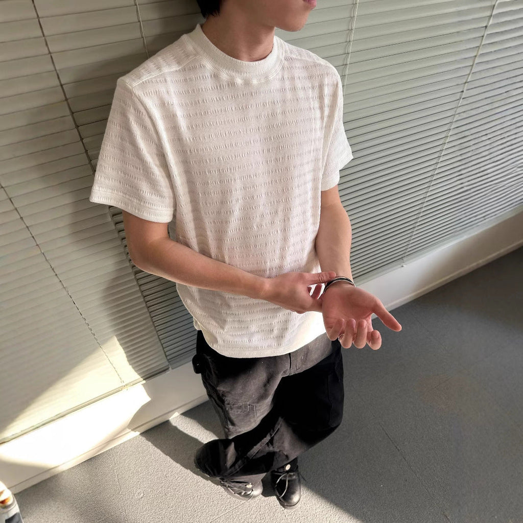 Men's Summer Luxury Texture Blended Basic Solid Color Crew Neck Short Sleeve T-Shirt