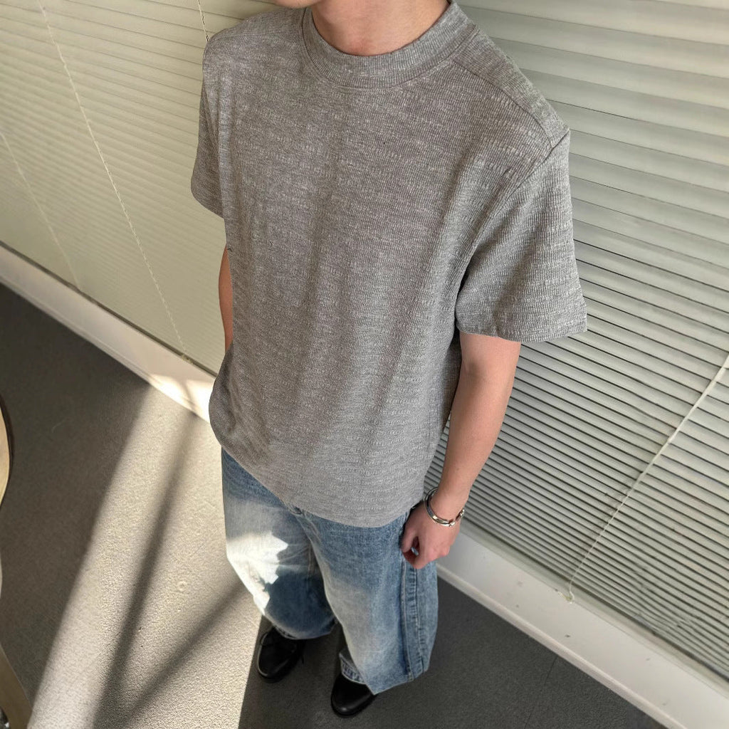 Men's Summer Luxury Texture Blended Basic Solid Color Crew Neck Short Sleeve T-Shirt