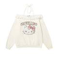 Cute Kitty Cat Off-Shoulder Hoodie for Women Tie Detail, Sweet and Edgy Casual Top