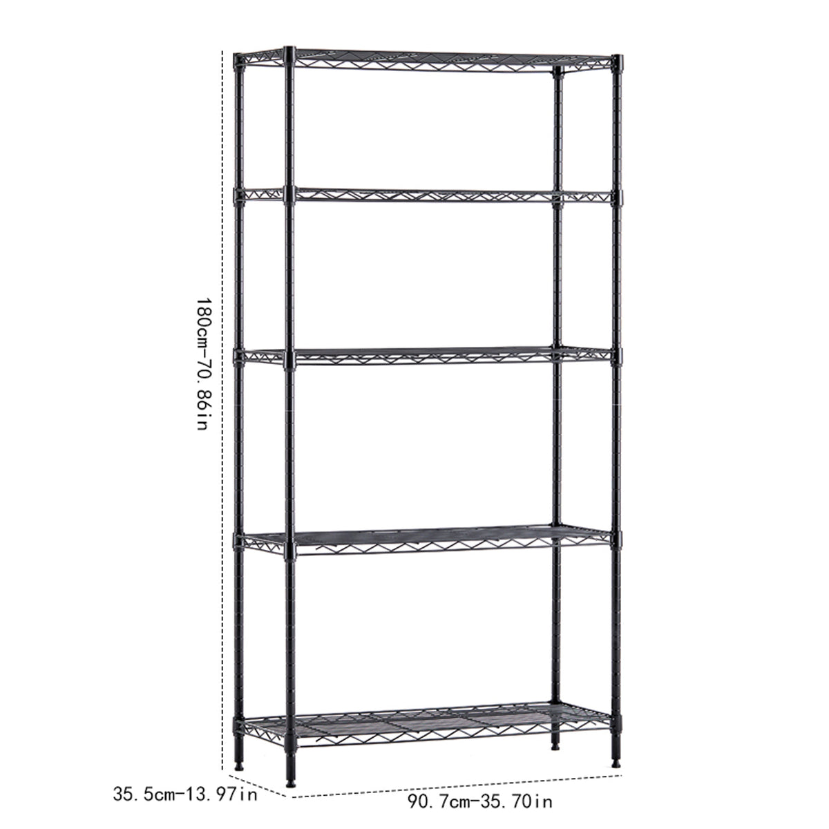 Metal wire rack storage rack adjustable rack, vertical storage rack unit (black, 35.7L x 14W x 71H)