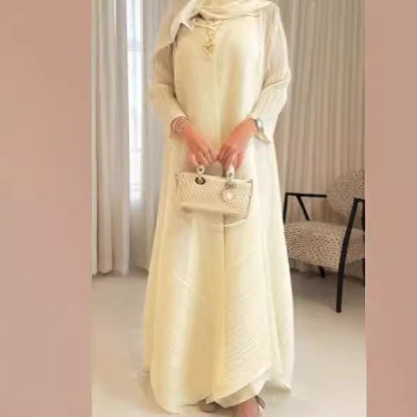 Middle Eastern women's clothing Dubai robe dress women's plus size floral bud skirt high-end apricot long skirt