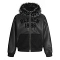 Street Style Men's Cotton Coat with Hood, Fur Collar, Letter Embroidery, Casual Loose Fit Outerwear Jacket