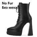 Autumn Winter Women Ankle Boots Elegant Office Ladies Party High Heels Pointed Toe Platforms Genuine Leather Shoes