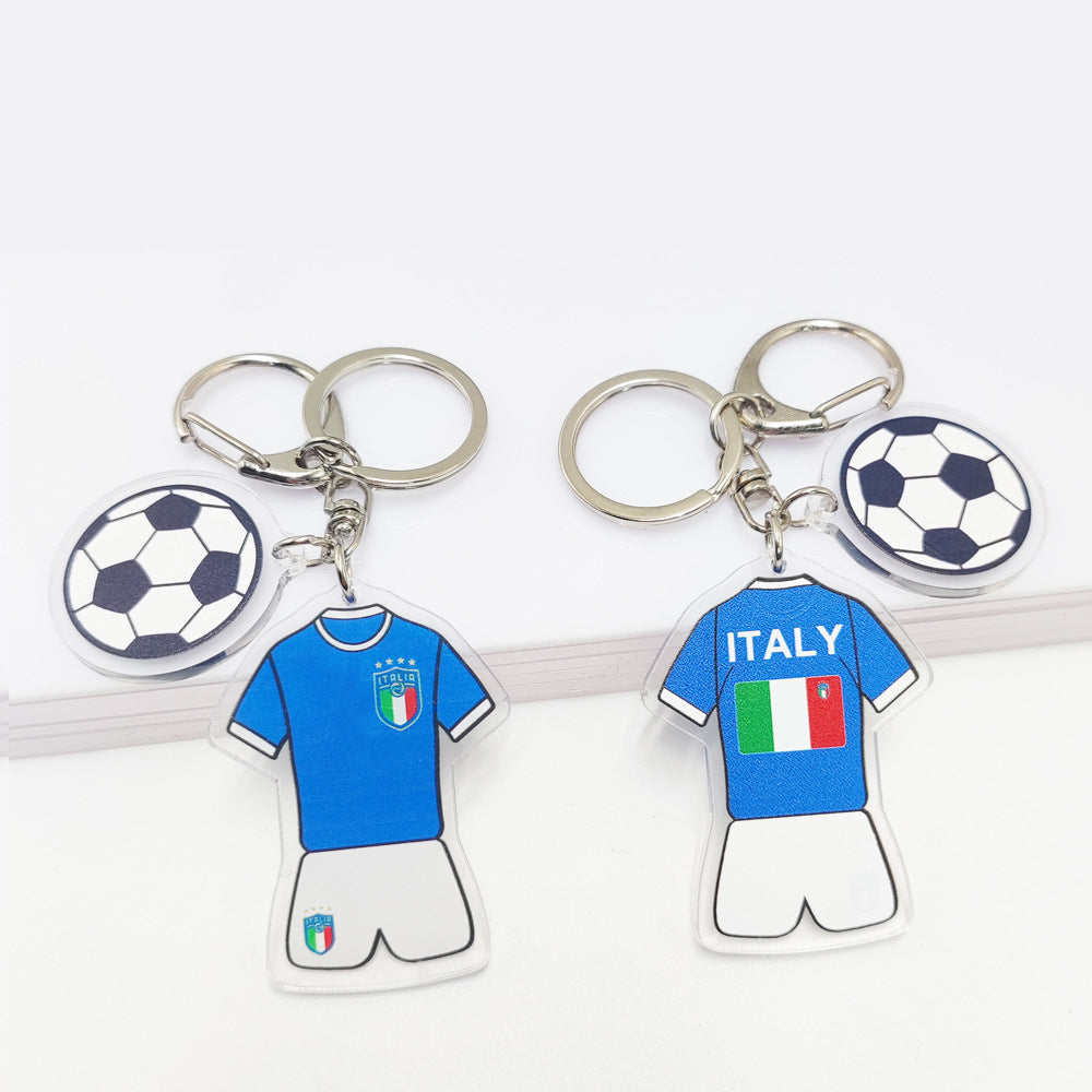 Qatar Football World Cup Souvenir Germany France Flag Key Chain Acrylic Jersey With Football Pattern Pendant