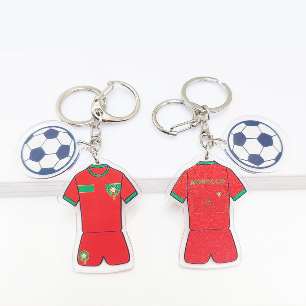 Qatar Football World Cup Souvenir Germany France Flag Key Chain Acrylic Jersey With Football Pattern Pendant