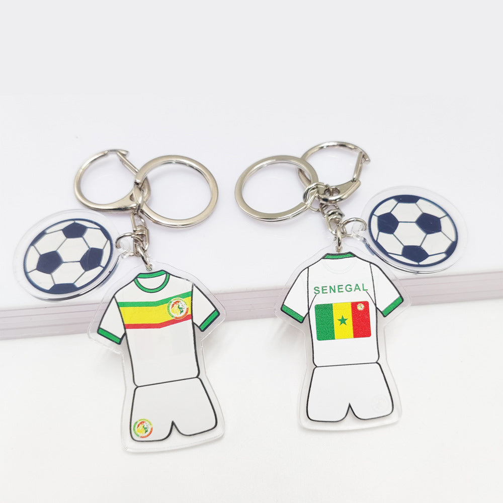 Qatar Football World Cup Souvenir Germany France Flag Key Chain Acrylic Jersey With Football Pattern Pendant