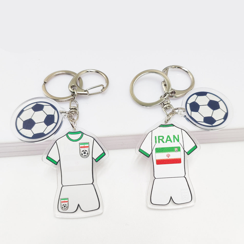 Qatar Football World Cup Souvenir Germany France Flag Key Chain Acrylic Jersey With Football Pattern Pendant