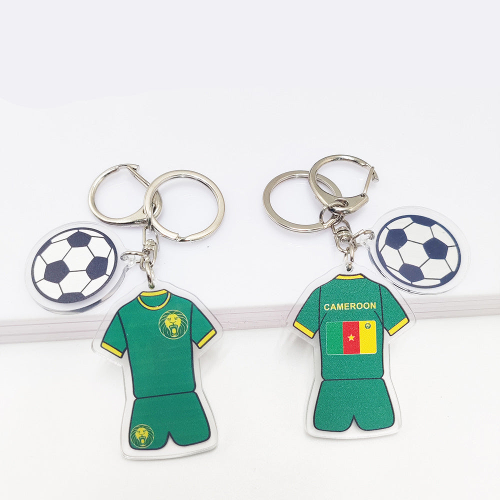 Qatar Football World Cup Souvenir Germany France Flag Key Chain Acrylic Jersey With Football Pattern Pendant