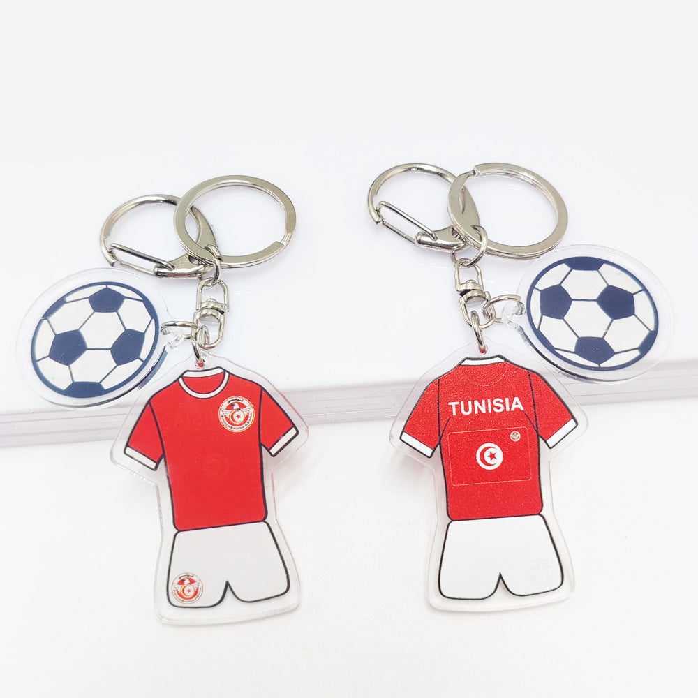 Qatar Football World Cup Souvenir Germany France Flag Key Chain Acrylic Jersey With Football Pattern Pendant