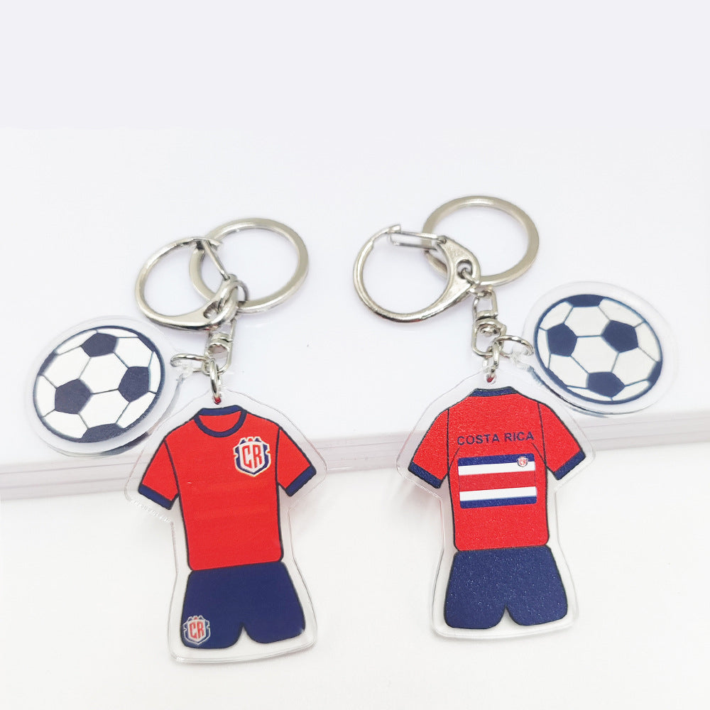 Qatar Football World Cup Souvenir Germany France Flag Key Chain Acrylic Jersey With Football Pattern Pendant