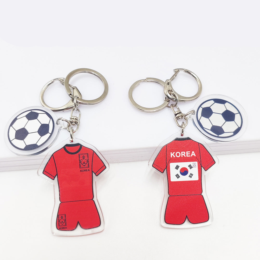 Qatar Football World Cup Souvenir Germany France Flag Key Chain Acrylic Jersey With Football Pattern Pendant