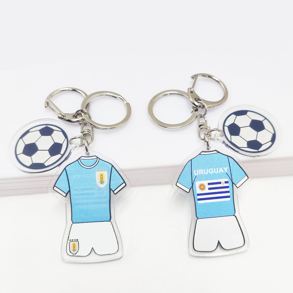 Qatar Football World Cup Souvenir Germany France Flag Key Chain Acrylic Jersey With Football Pattern Pendant