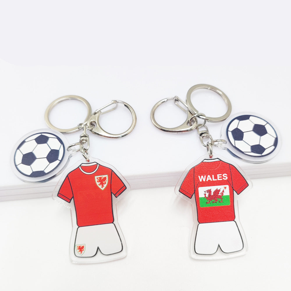Qatar Football World Cup Souvenir Germany France Flag Key Chain Acrylic Jersey With Football Pattern Pendant