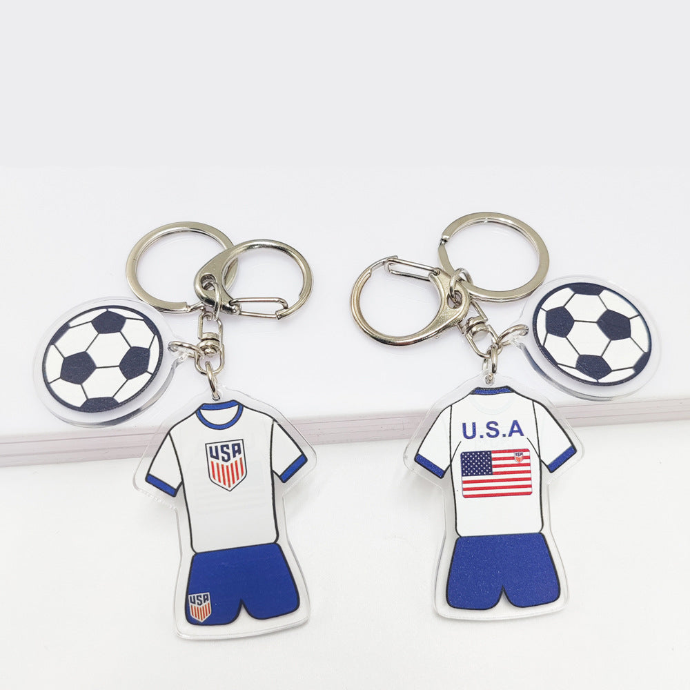 Qatar Football World Cup Souvenir Germany France Flag Key Chain Acrylic Jersey With Football Pattern Pendant