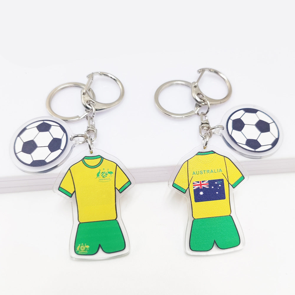 Qatar Football World Cup Souvenir Germany France Flag Key Chain Acrylic Jersey With Football Pattern Pendant