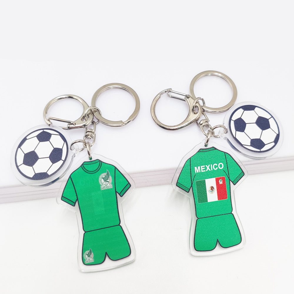 Qatar Football World Cup Souvenir Germany France Flag Key Chain Acrylic Jersey With Football Pattern Pendant
