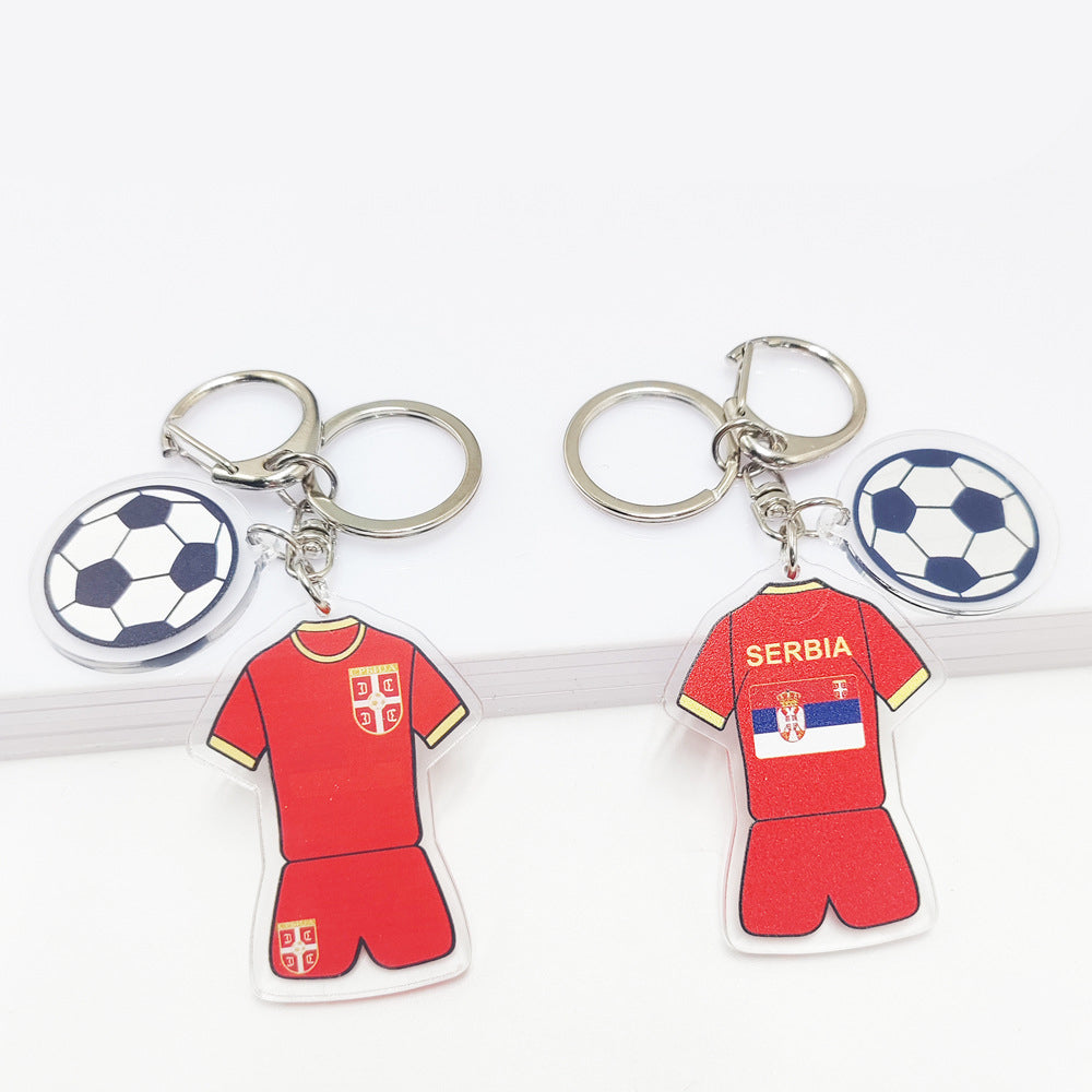 Qatar Football World Cup Souvenir Germany France Flag Key Chain Acrylic Jersey With Football Pattern Pendant