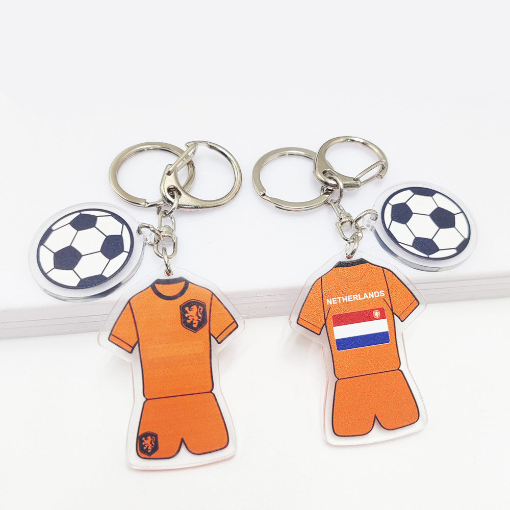 Qatar Football World Cup Souvenir Germany France Flag Key Chain Acrylic Jersey With Football Pattern Pendant