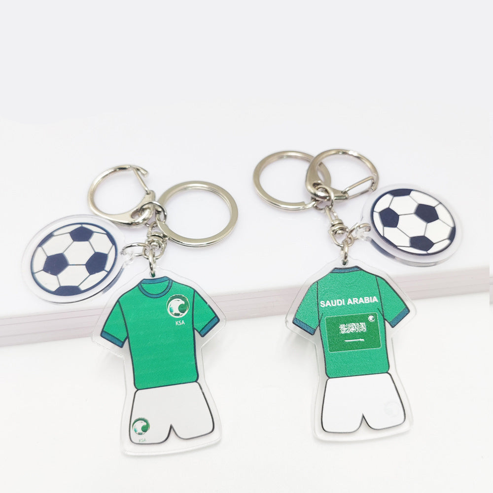 Qatar Football World Cup Souvenir Germany France Flag Key Chain Acrylic Jersey With Football Pattern Pendant