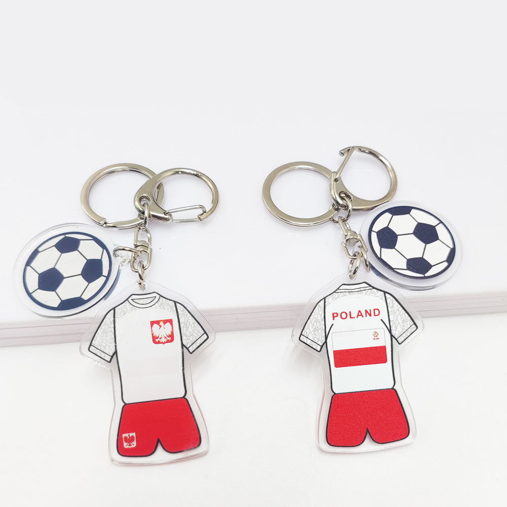 Qatar Football World Cup Souvenir Germany France Flag Key Chain Acrylic Jersey With Football Pattern Pendant