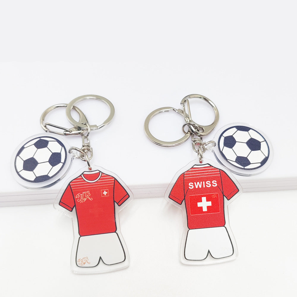 Qatar Football World Cup Souvenir Germany France Flag Key Chain Acrylic Jersey With Football Pattern Pendant