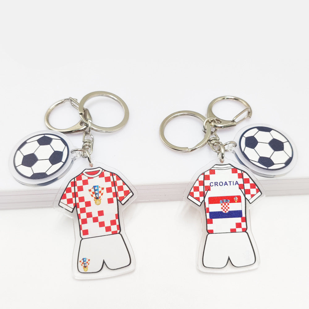 Qatar Football World Cup Souvenir Germany France Flag Key Chain Acrylic Jersey With Football Pattern Pendant