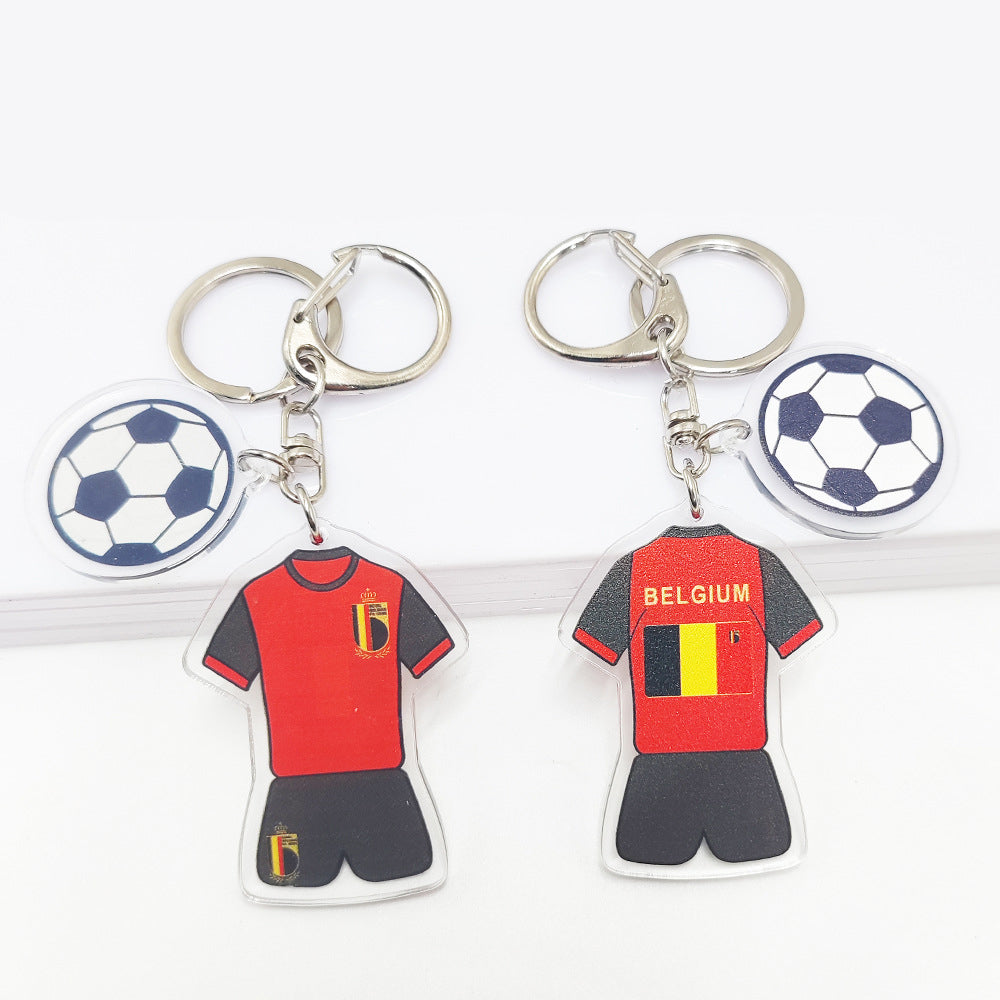 Qatar Football World Cup Souvenir Germany France Flag Key Chain Acrylic Jersey With Football Pattern Pendant