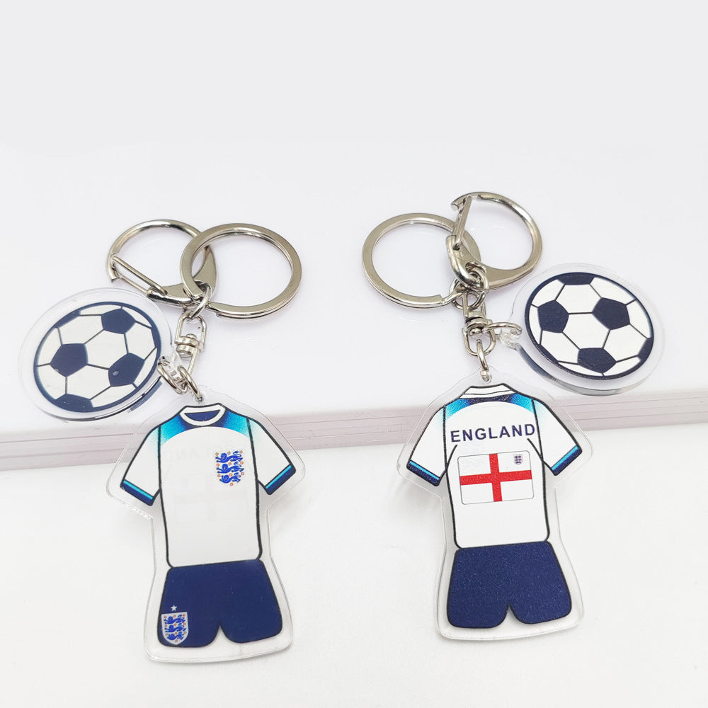 Qatar Football World Cup Souvenir Germany France Flag Key Chain Acrylic Jersey With Football Pattern Pendant