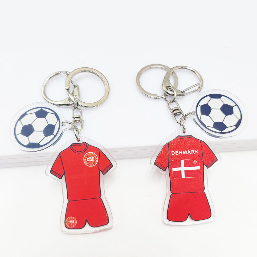 Qatar Football World Cup Souvenir Germany France Flag Key Chain Acrylic Jersey With Football Pattern Pendant