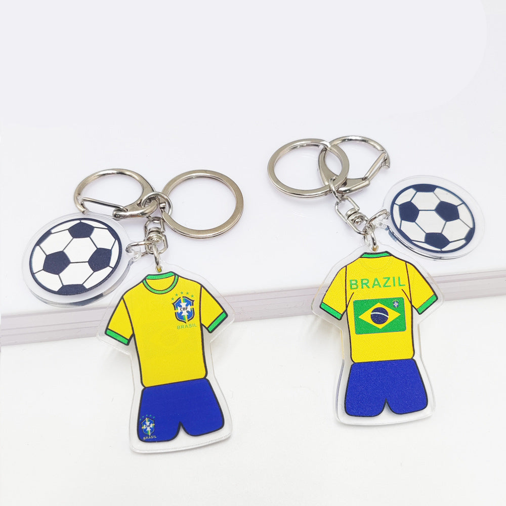 Qatar Football World Cup Souvenir Germany France Flag Key Chain Acrylic Jersey With Football Pattern Pendant
