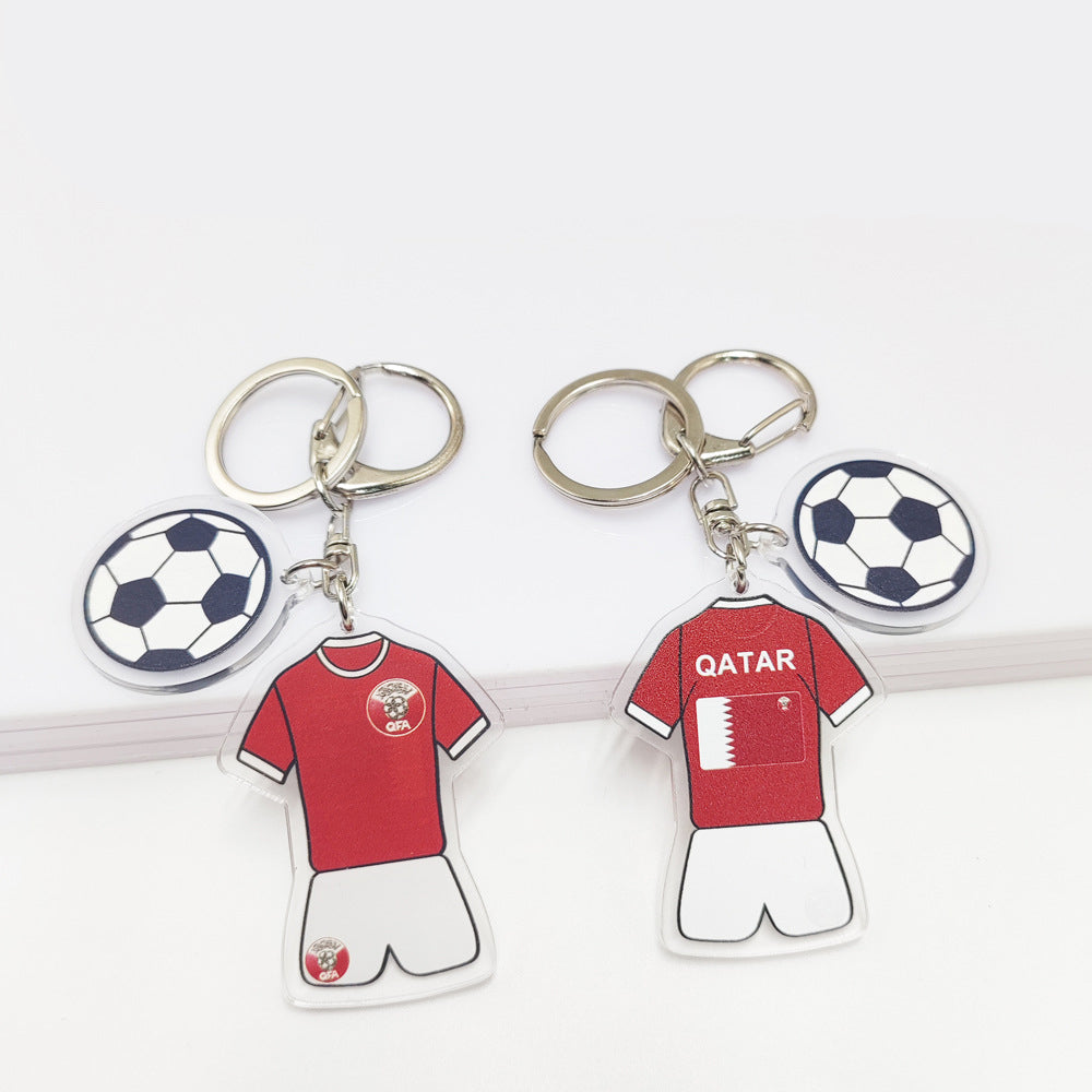 Qatar Football World Cup Souvenir Germany France Flag Key Chain Acrylic Jersey With Football Pattern Pendant