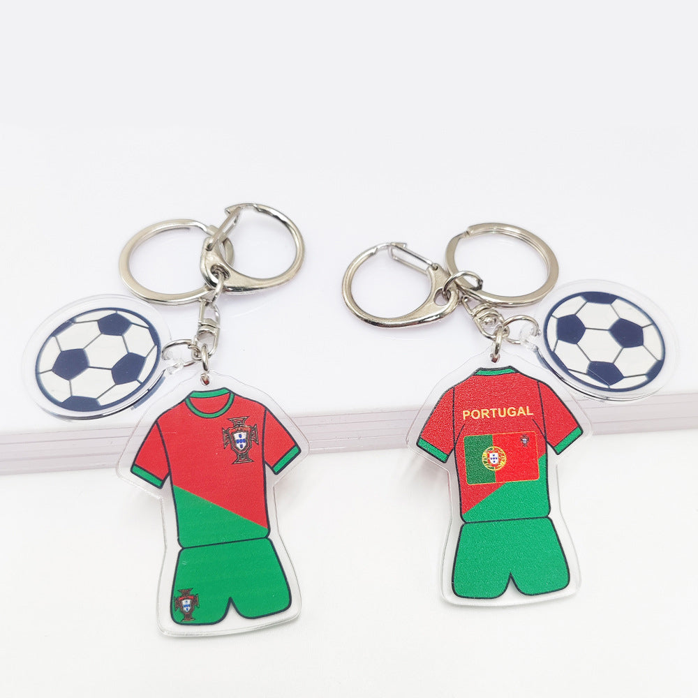 Qatar Football World Cup Souvenir Germany France Flag Key Chain Acrylic Jersey With Football Pattern Pendant