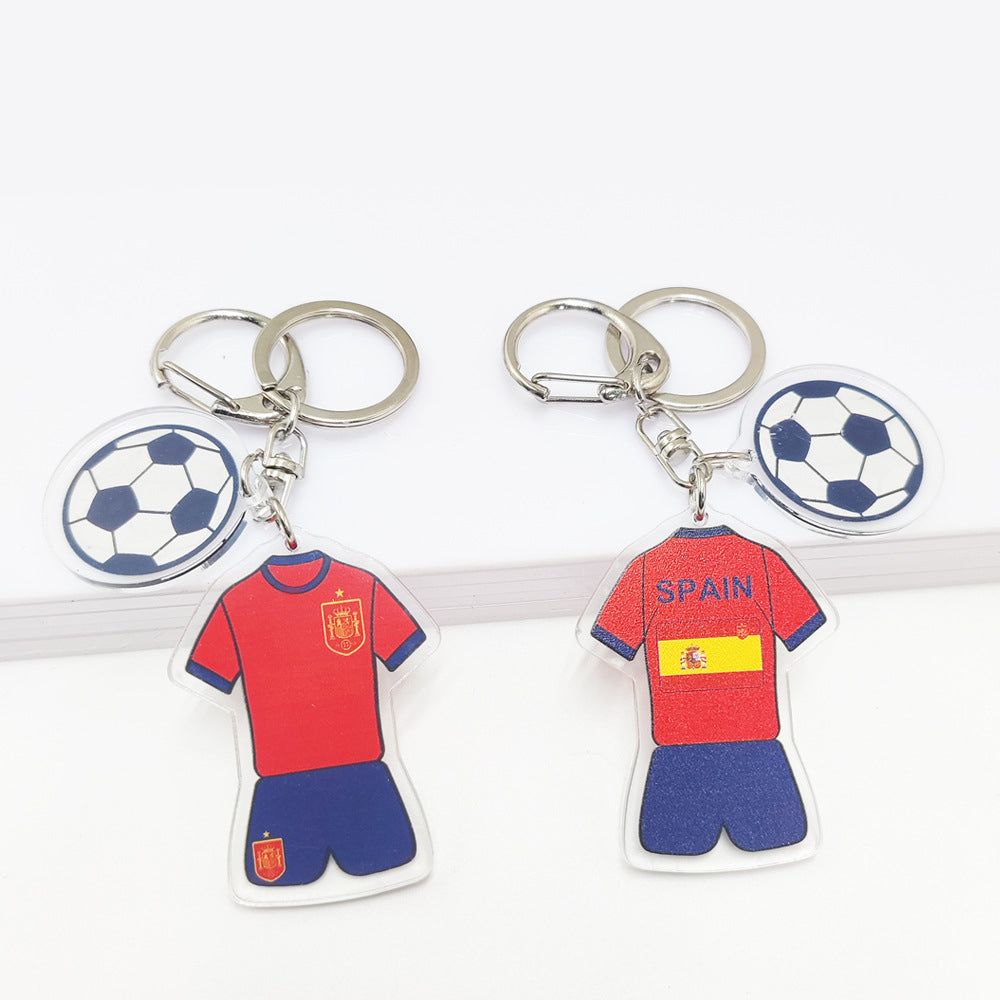 Qatar Football World Cup Souvenir Germany France Flag Key Chain Acrylic Jersey With Football Pattern Pendant