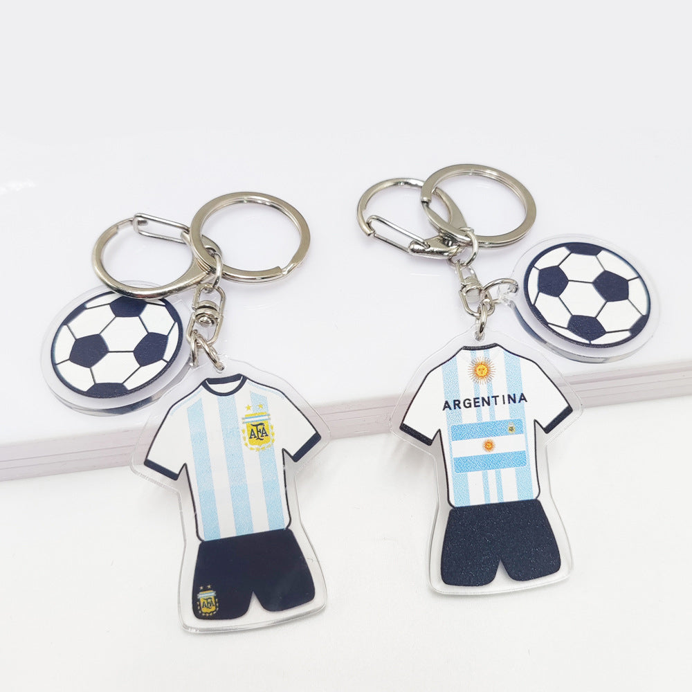 Qatar Football World Cup Souvenir Germany France Flag Key Chain Acrylic Jersey With Football Pattern Pendant