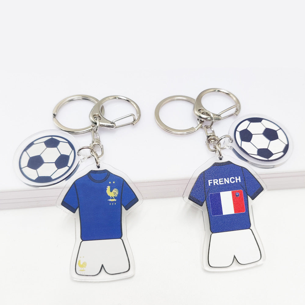 Qatar Football World Cup Souvenir Germany France Flag Key Chain Acrylic Jersey With Football Pattern Pendant