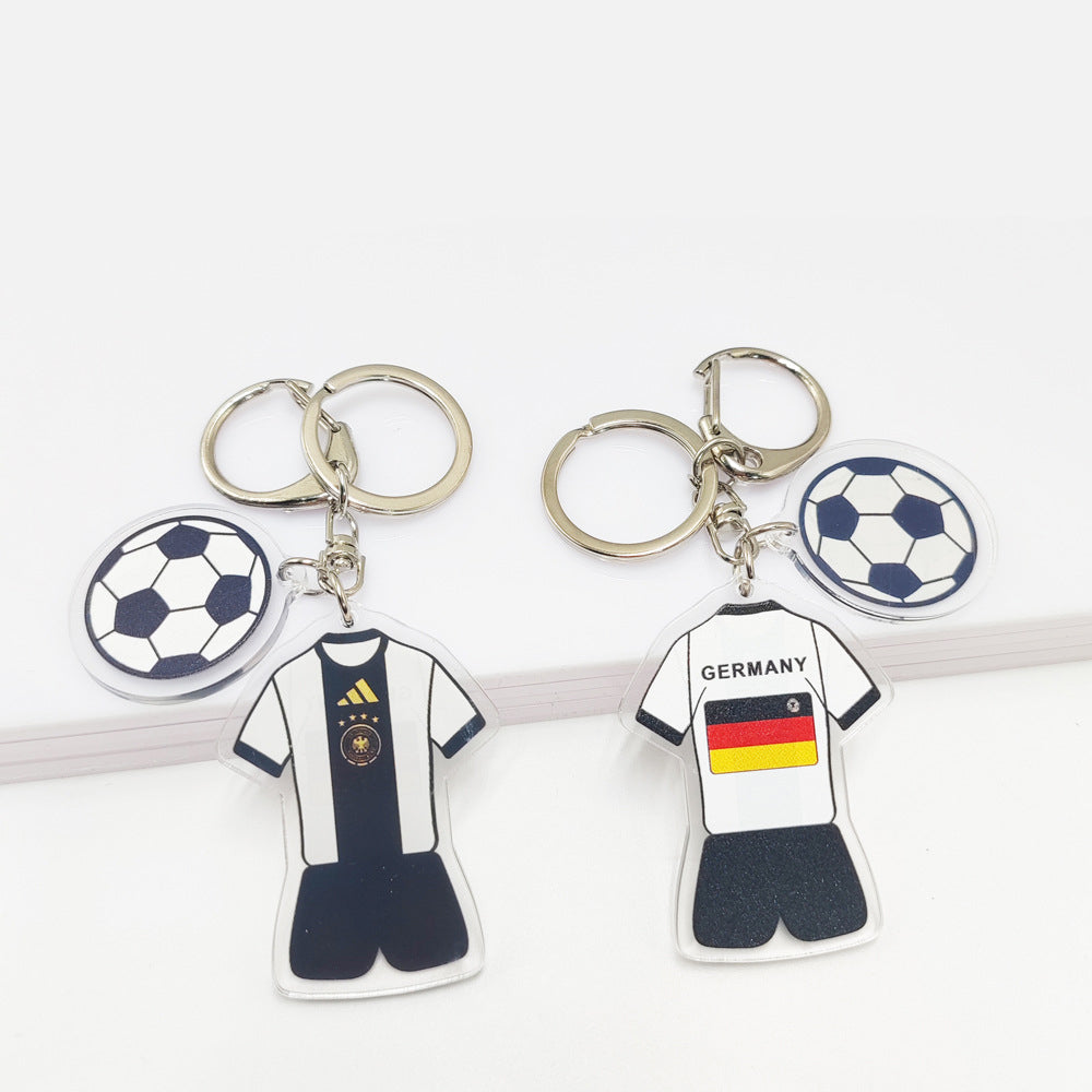 Qatar Football World Cup Souvenir Germany France Flag Key Chain Acrylic Jersey With Football Pattern Pendant