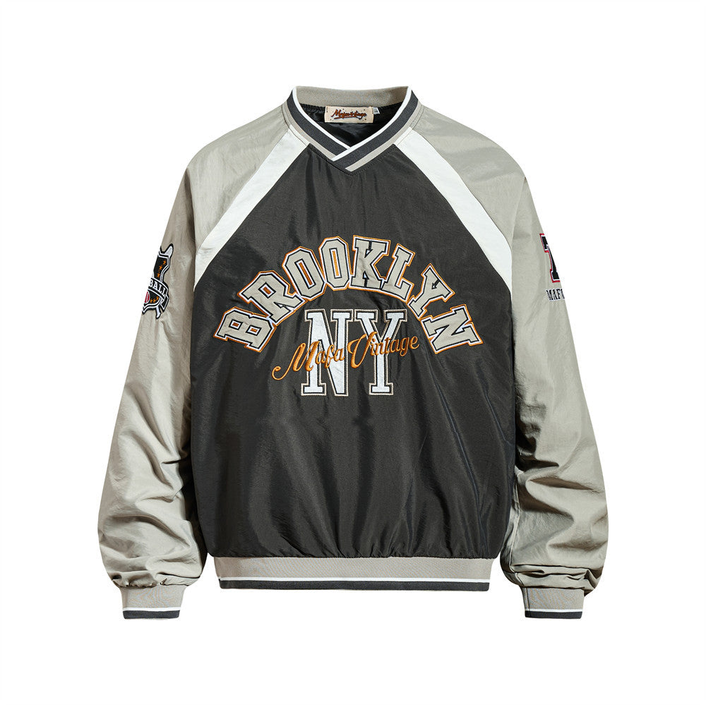 Color blocked raglan V-neck baseball jersey