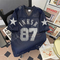 Navy blue digital mesh jersey retro printed ball jersey short sleeved t-shirt