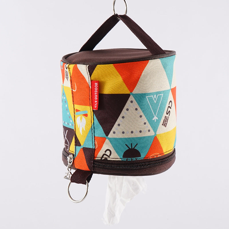 Outdoor camping folding ethnic style paper box storage bag car roll paper tissue box small cloth bag storage bag