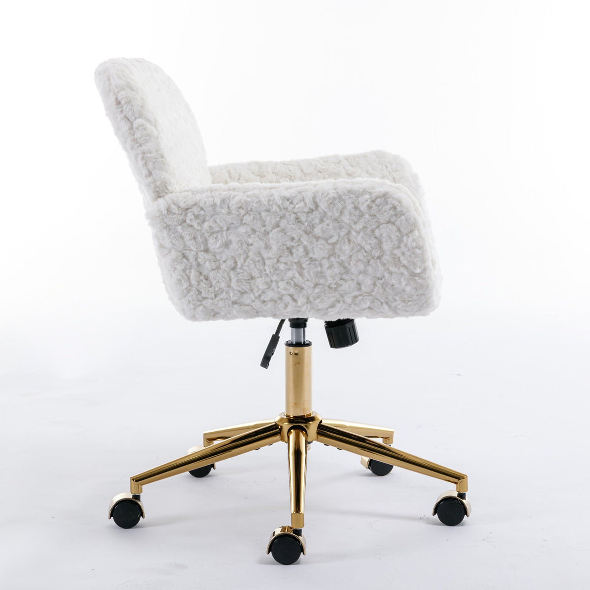 Artificial rabbit hair gold metal base home office chair adjustable chair rotating office chair, dressing chair (beige)