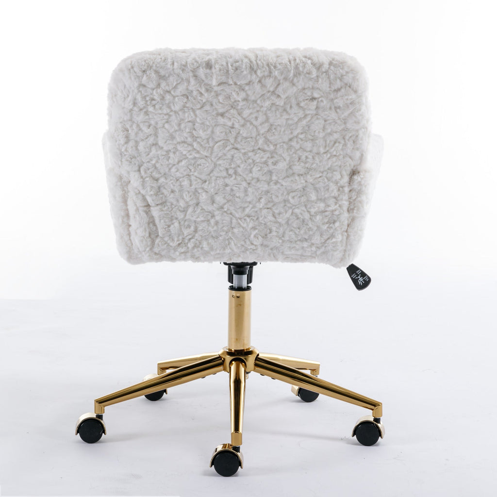 Artificial rabbit hair gold metal base home office chair adjustable chair rotating office chair, dressing chair (beige)