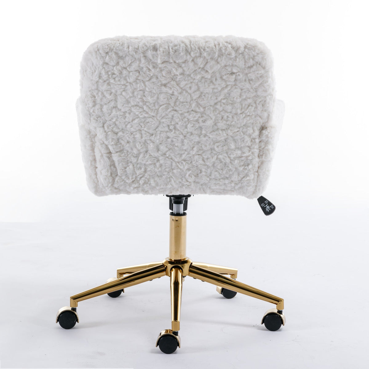 Artificial rabbit hair gold metal base home office chair adjustable chair rotating office chair, dressing chair (beige)