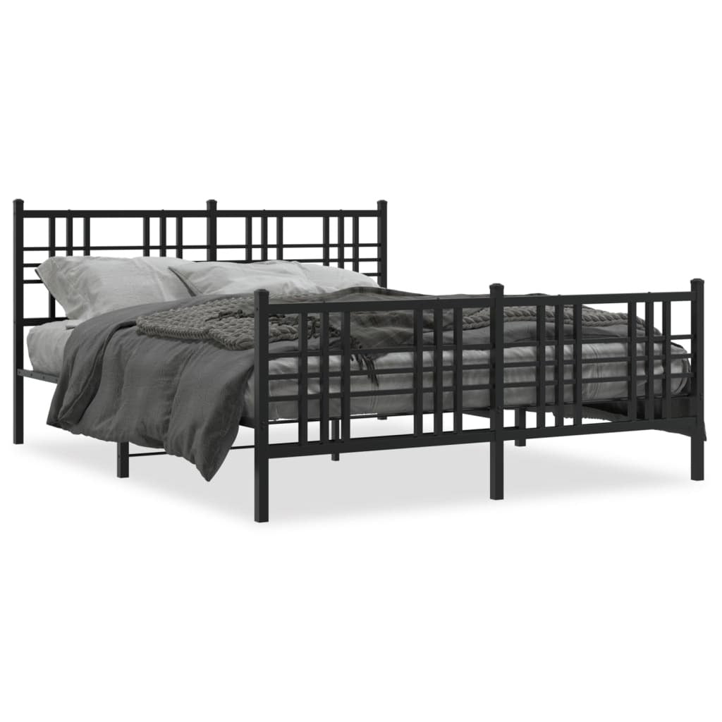 Metal Bed Frame without Mattress with Footboard Black 59.1"x78.7